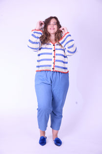 קרדיגן סריג- פסים אדום כחול