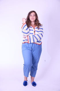 קרדיגן סריג- פסים אדום כחול