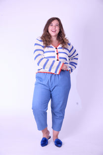 קרדיגן סריג- פסים אדום כחול