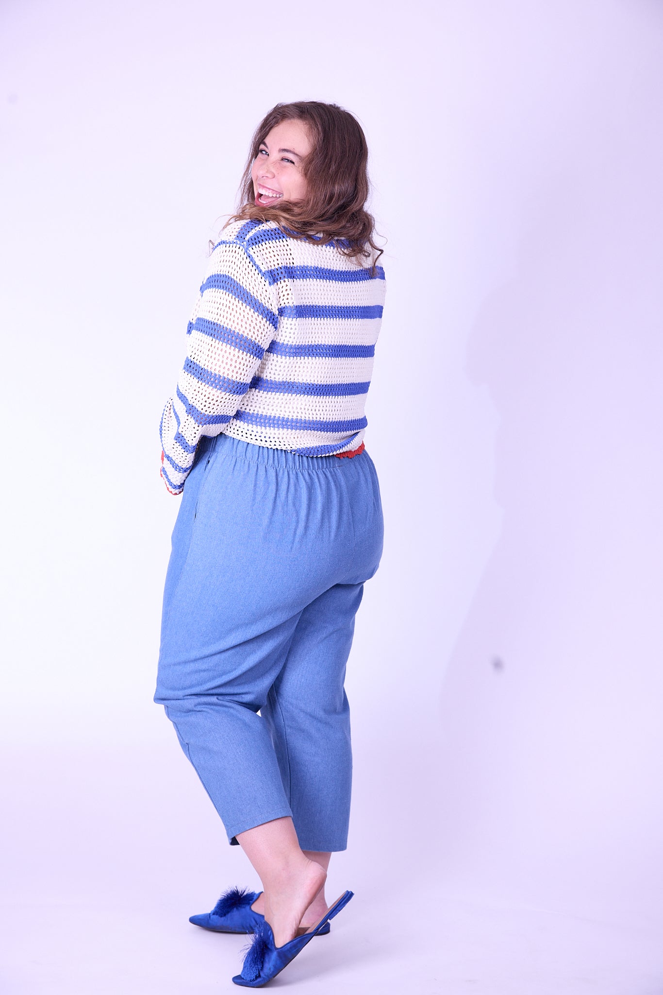 קרדיגן סריג- פסים אדום כחול