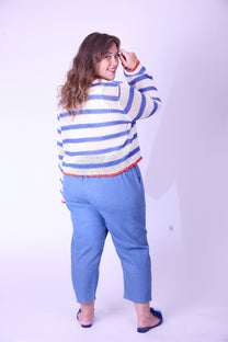 קרדיגן סריג- פסים אדום כחול