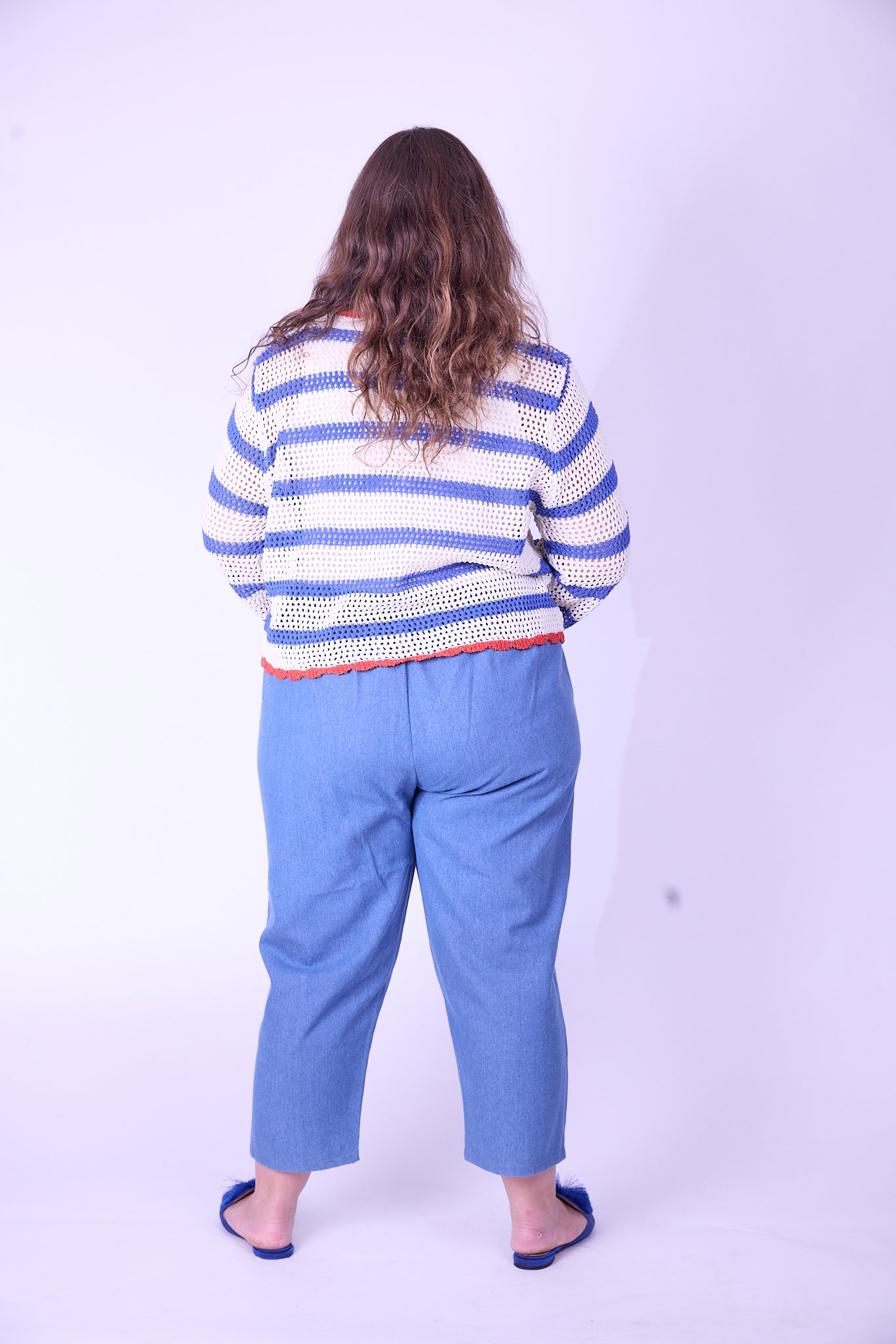 קרדיגן סריג- פסים אדום כחול