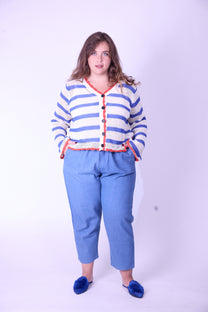 קרדיגן סריג- פסים אדום כחול