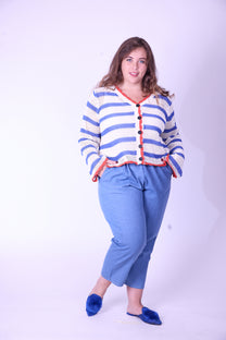 קרדיגן סריג- פסים אדום כחול