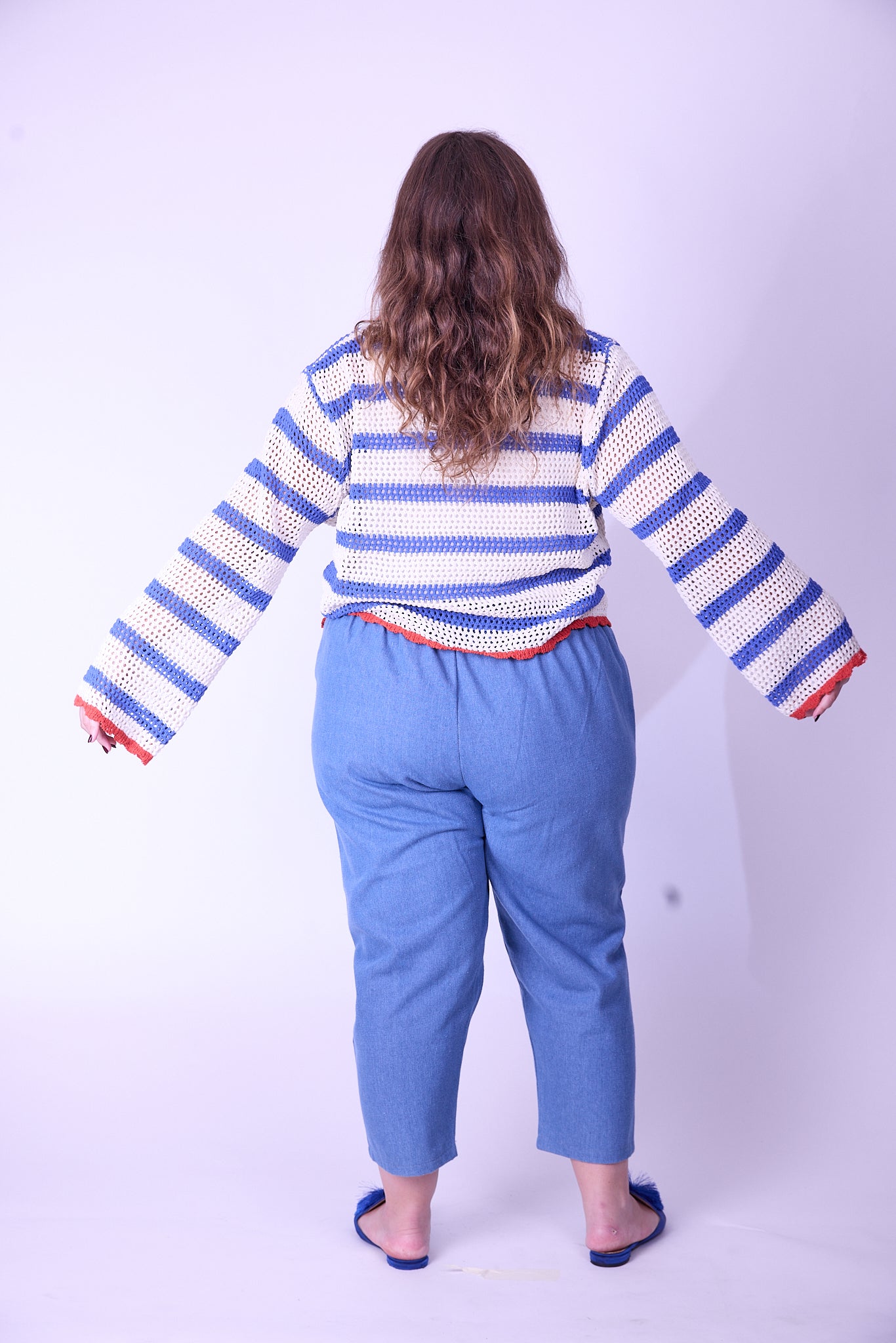 קרדיגן סריג- פסים אדום כחול