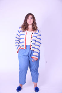 קרדיגן סריג- פסים אדום כחול