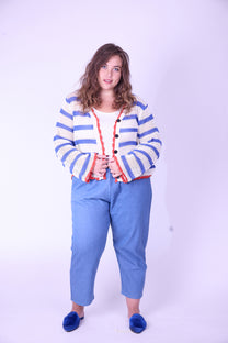 קרדיגן סריג- פסים אדום כחול