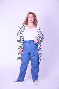 קרדיגן סריג- פסים לבן שחור