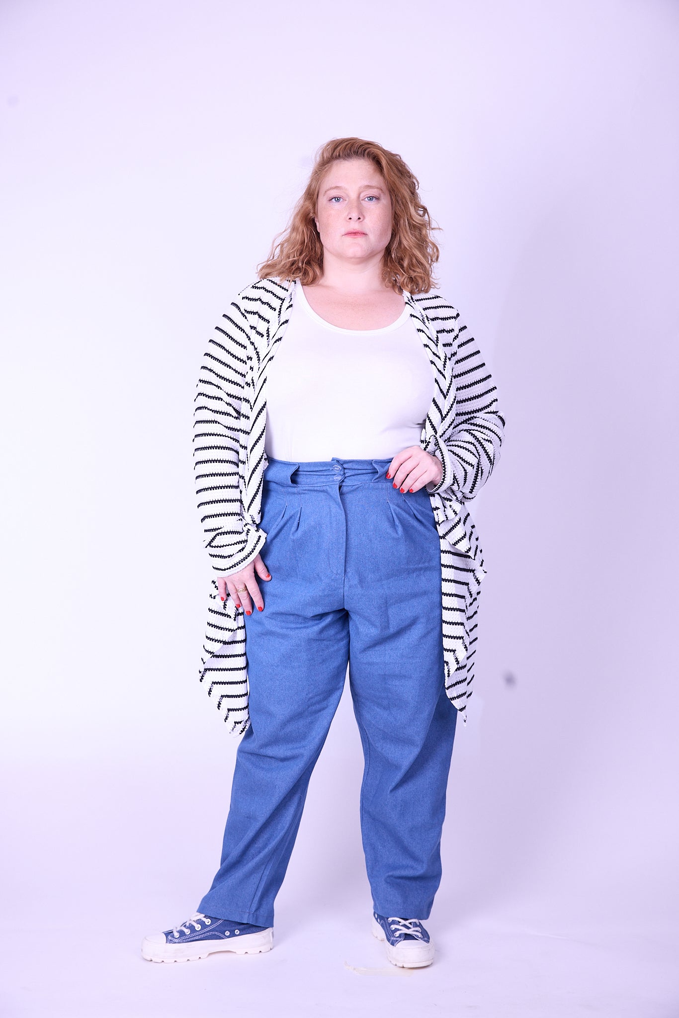 קרדיגן סריג- פסים לבן שחור