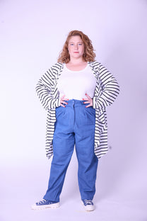 קרדיגן סריג- פסים לבן שחור