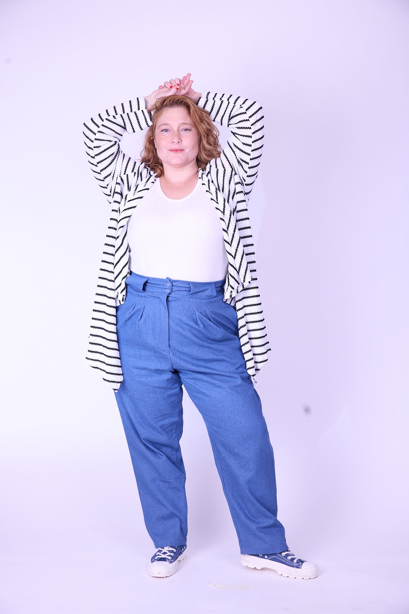 קרדיגן סריג- פסים לבן שחור