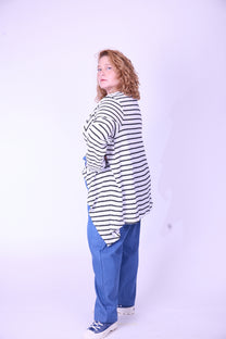 קרדיגן סריג- פסים לבן שחור