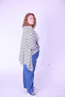 קרדיגן סריג- פסים לבן שחור