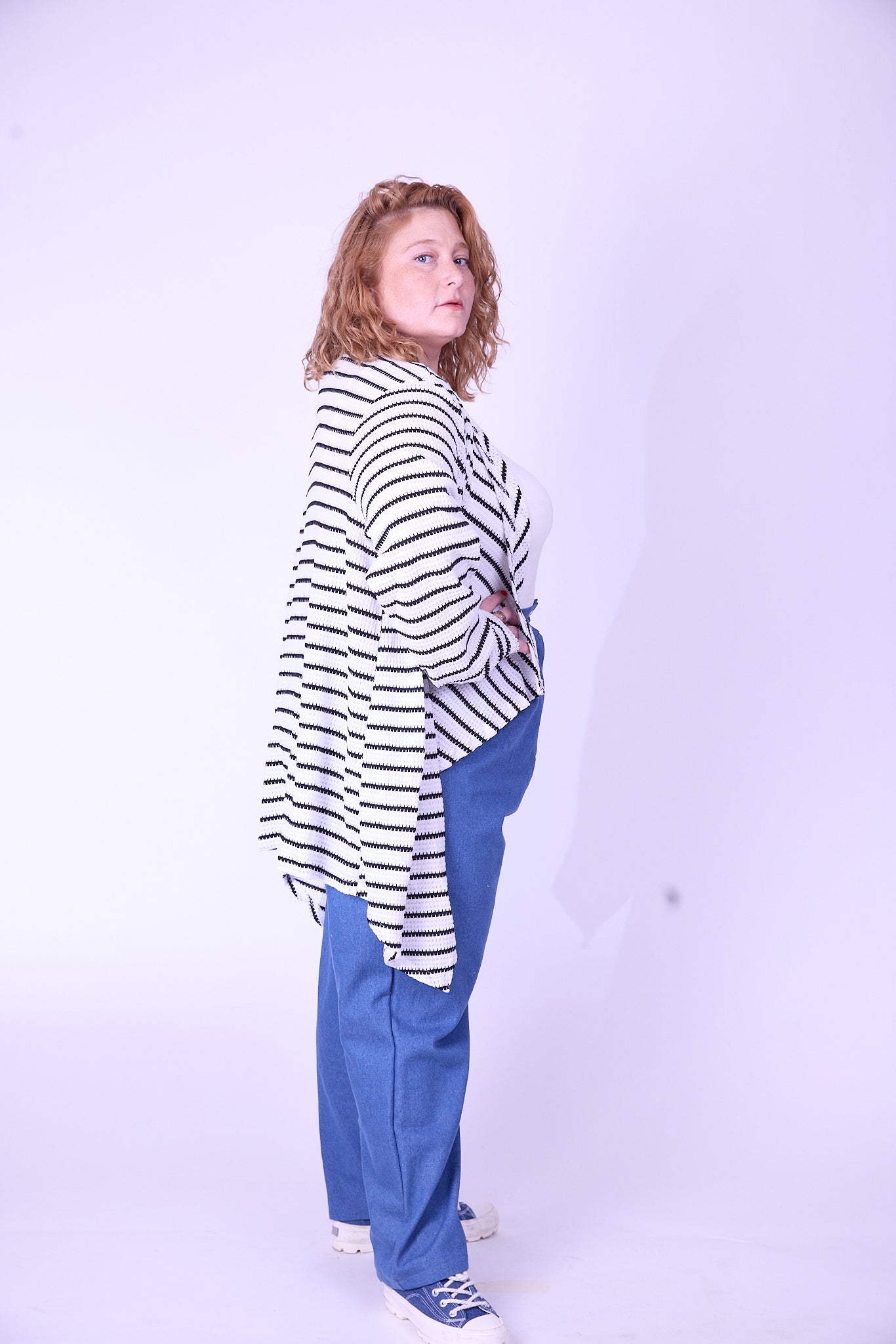 קרדיגן סריג- פסים לבן שחור