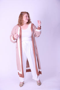 קרדיגן סריג- חום בג׳ עם קפוצ׳ון