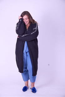 קרדיגן לורי - שחור צמה לבן