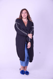 קרדיגן לורי - שחור צמה לבן