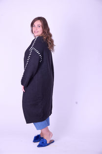 קרדיגן לורי - שחור צמה לבן