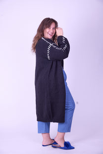 קרדיגן לורי - שחור צמה לבן