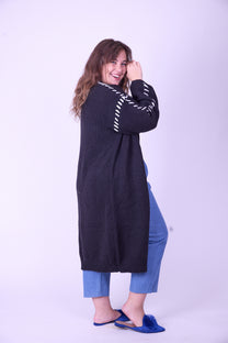 קרדיגן לורי - שחור צמה לבן