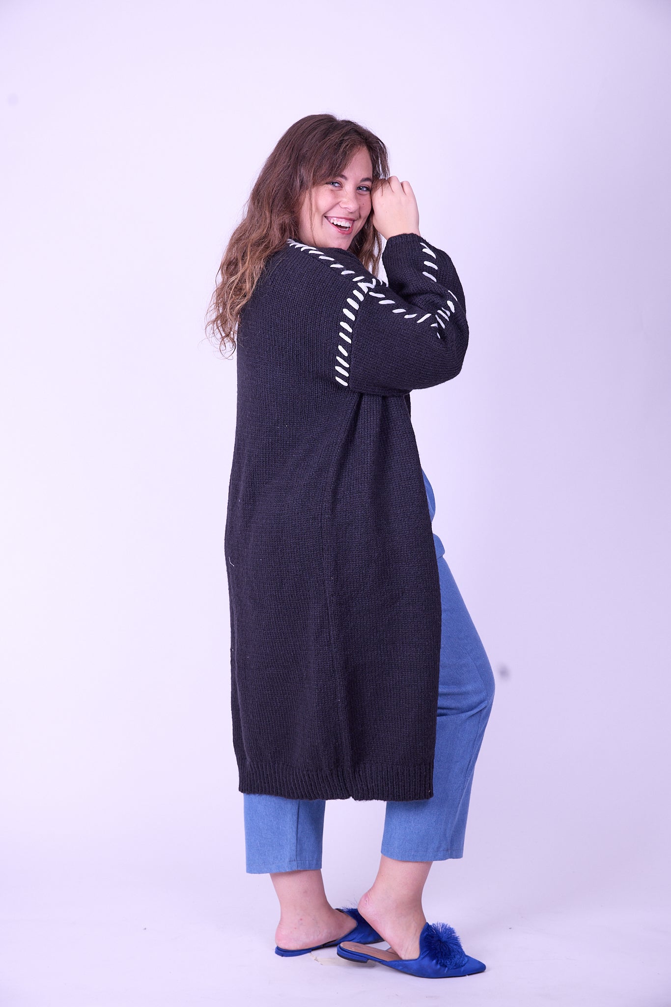 קרדיגן לורי - שחור צמה לבן