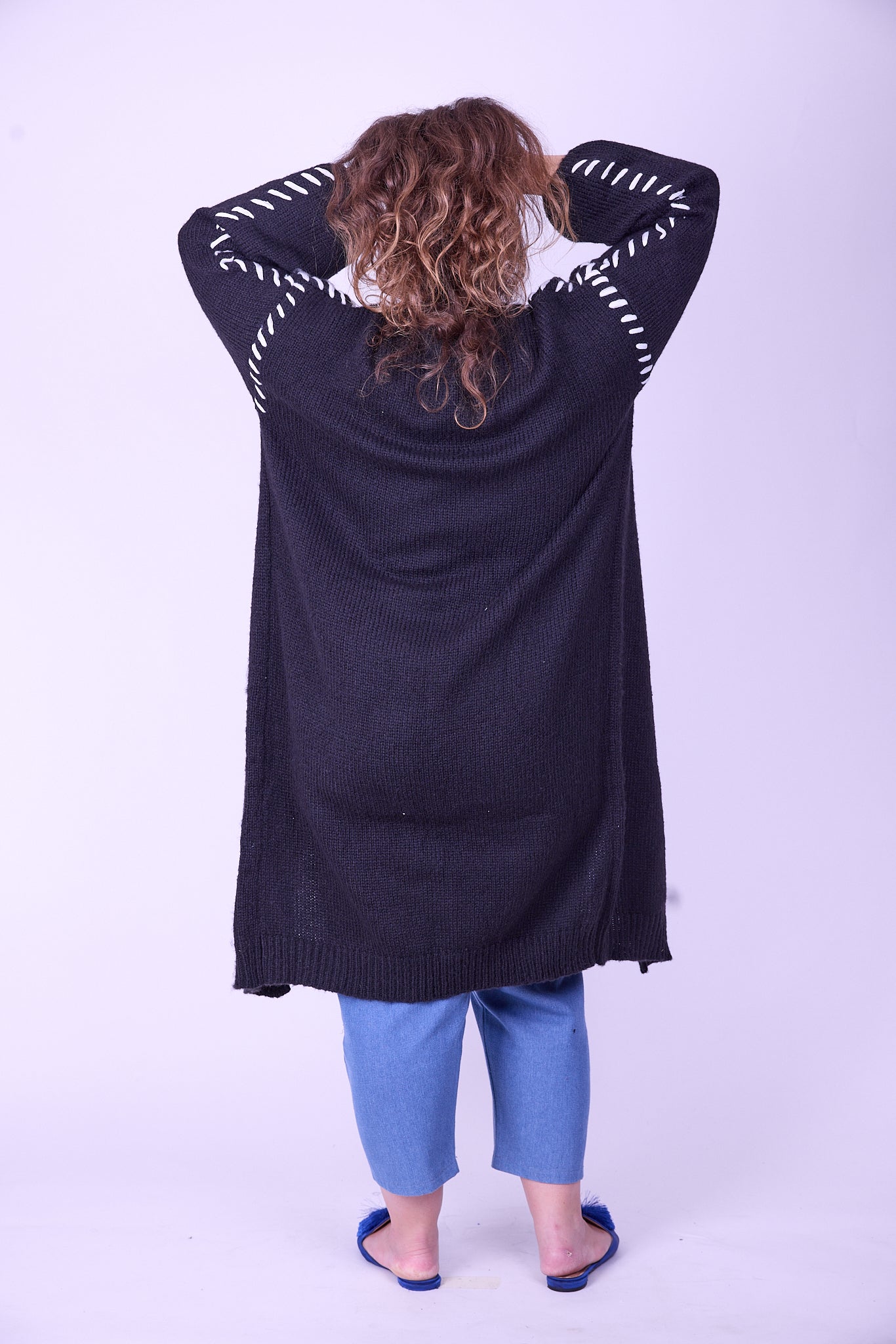 קרדיגן לורי - שחור צמה לבן