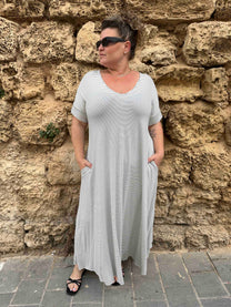 שמלת תכבסי לפעמים - לבן פסים שחורים