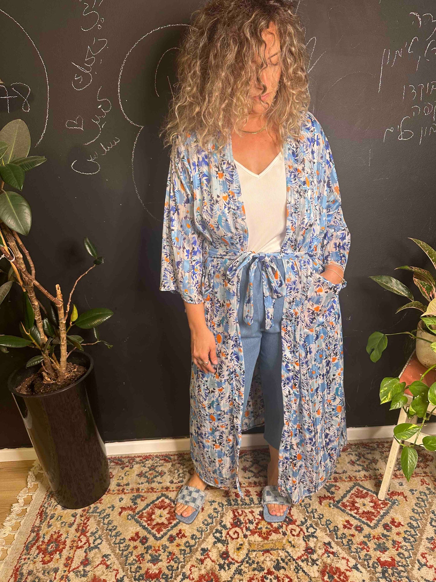 קימונו אבו אלי - פרחוני כחול