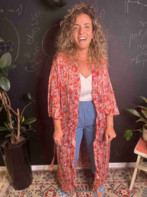 קימונו אבו אלי - אדום פרחוני