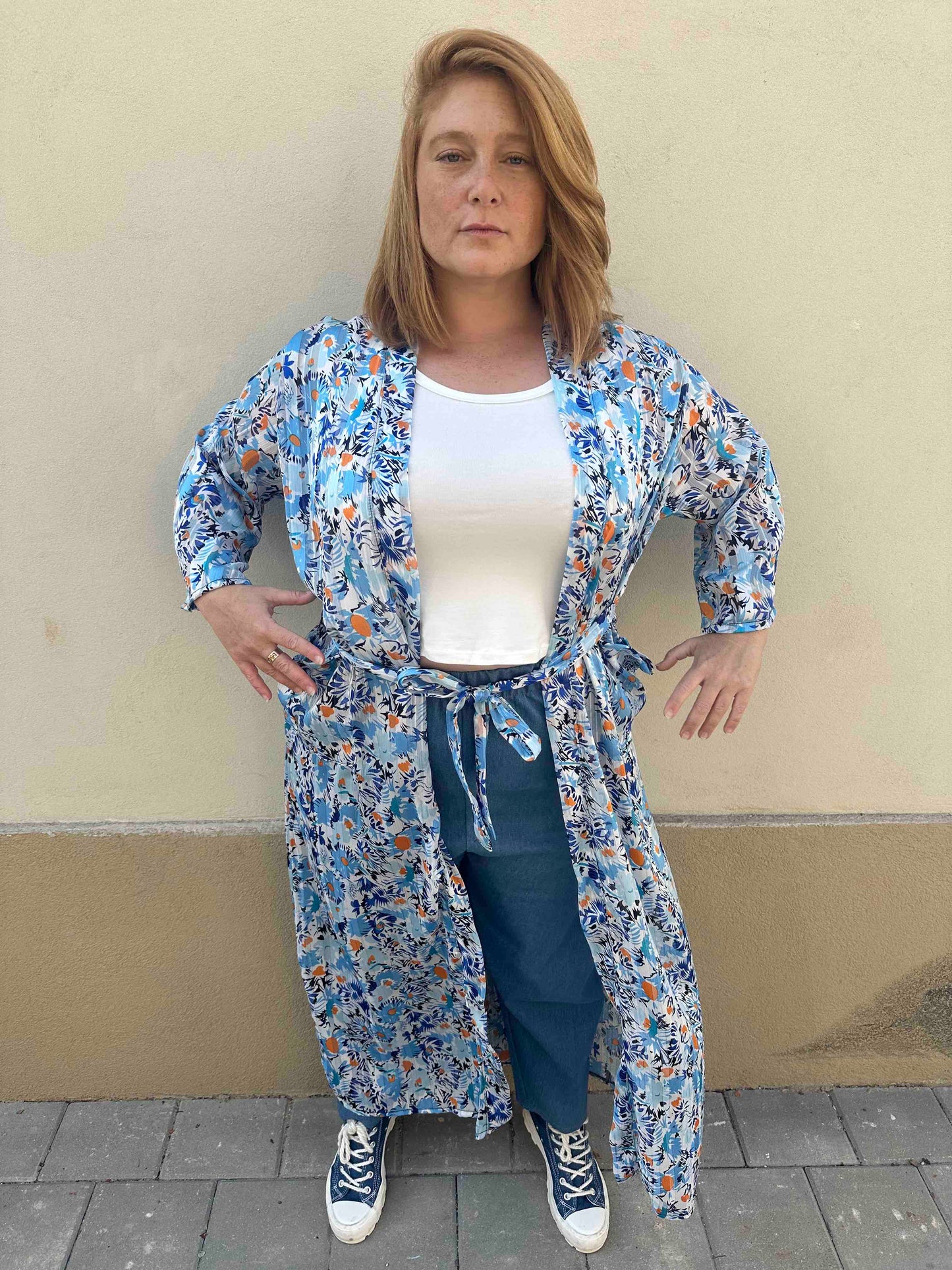 קימונו אבו אלי - פרחוני כחול