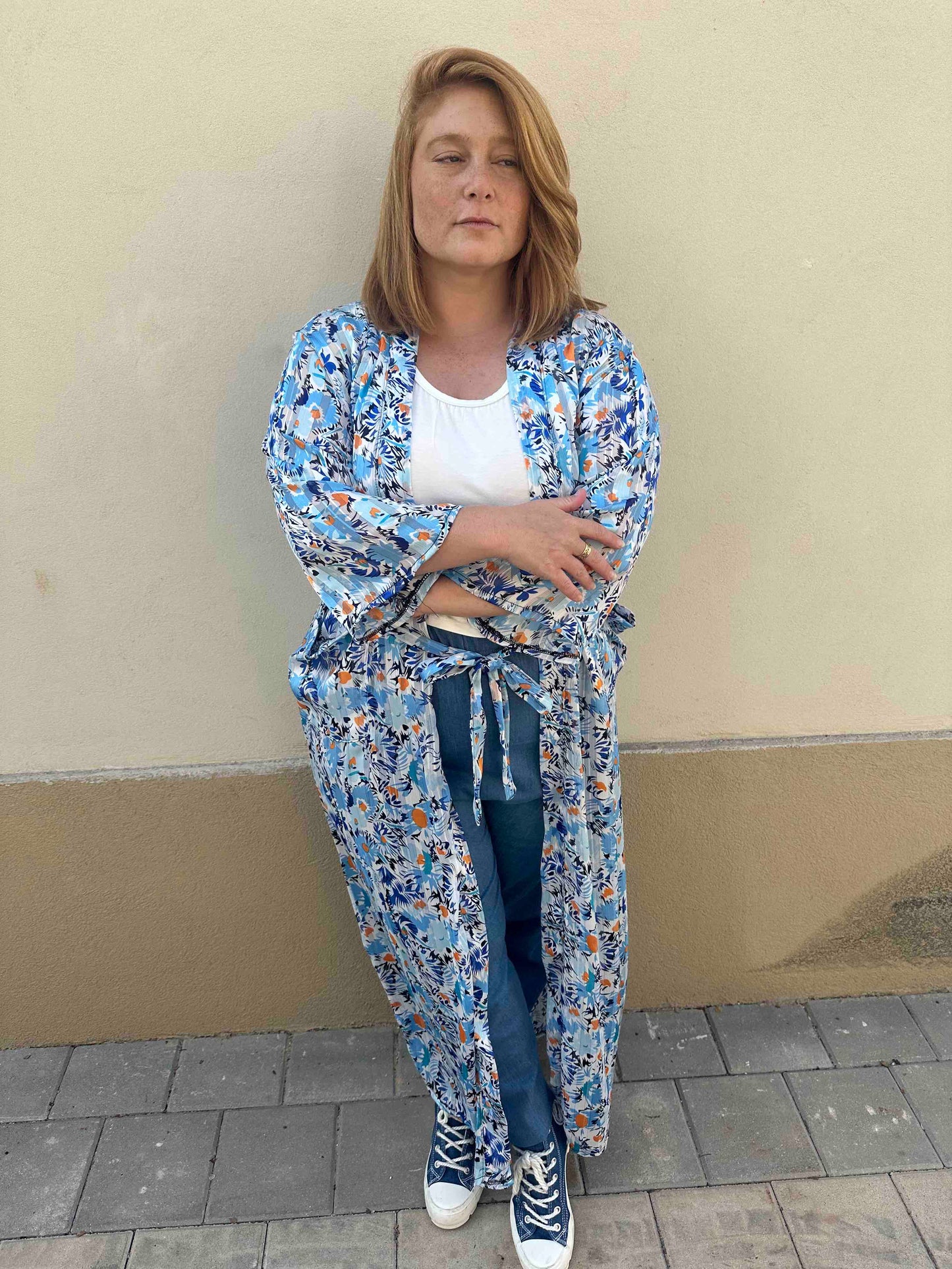 קימונו אבו אלי - פרחוני כחול