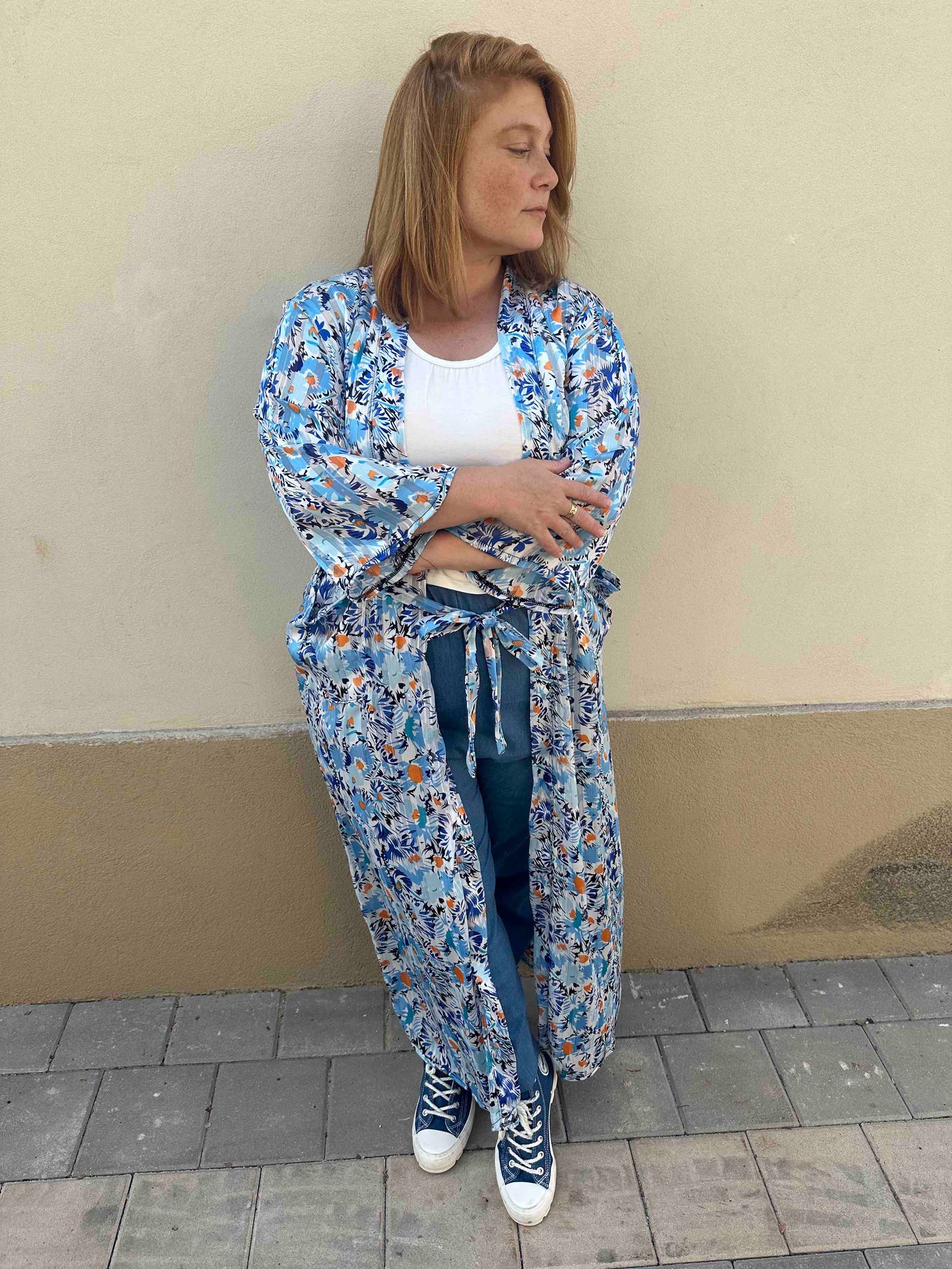 קימונו אבו אלי - פרחוני כחול