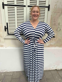 שמלת אני נינה ארוך - פסים כחול לבן