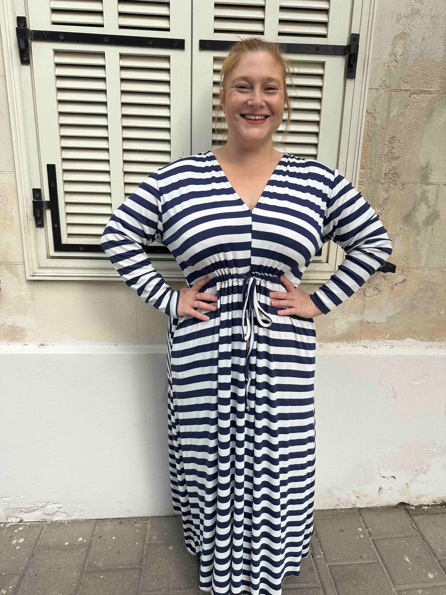 שמלת אני נינה ארוך - פסים כחול לבן