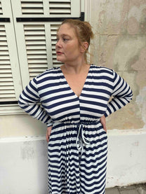 שמלת אני נינה ארוך - פסים כחול לבן