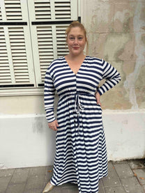 שמלת אני נינה ארוך - פסים כחול לבן