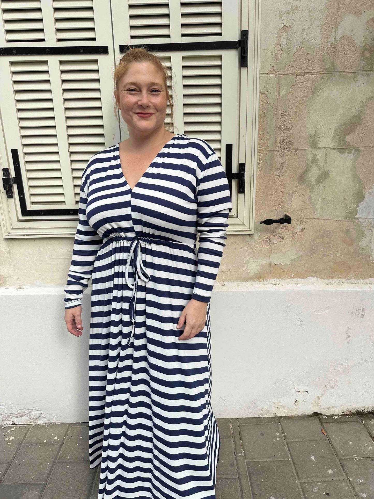 שמלת אני נינה ארוך - פסים כחול לבן