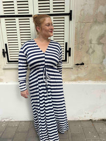 שמלת אני נינה ארוך - פסים כחול לבן