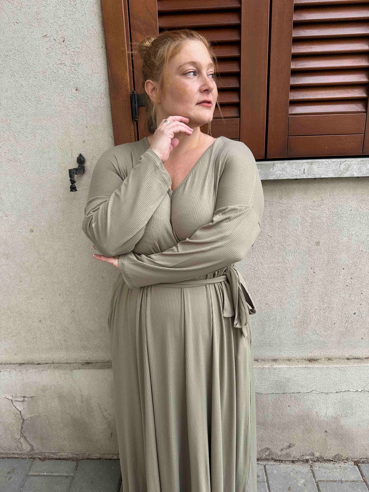 שמלת תכבסי לפעמים - ירוק זית ריב