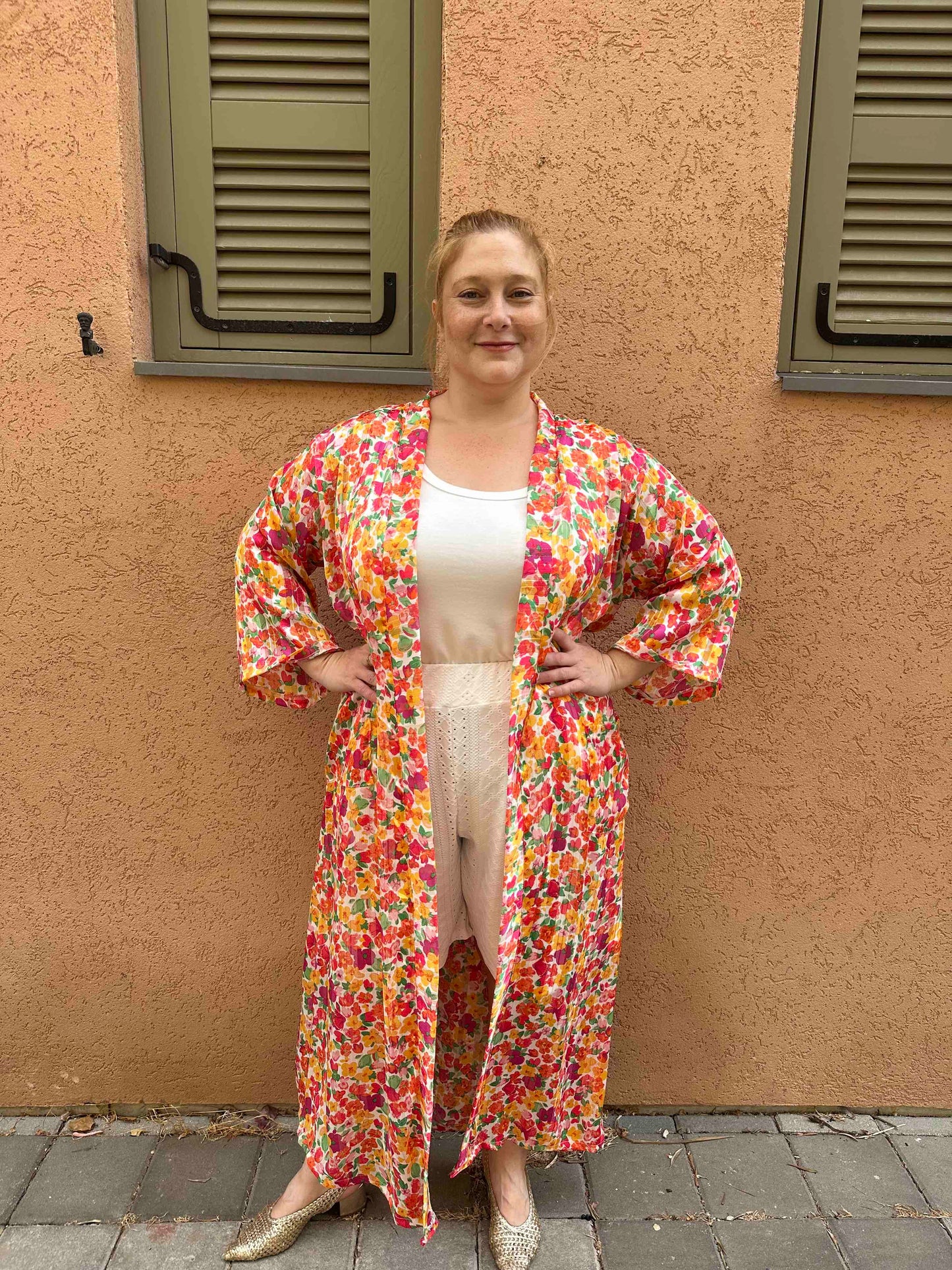 קימונו אבו אלי - פרחוני ורוד