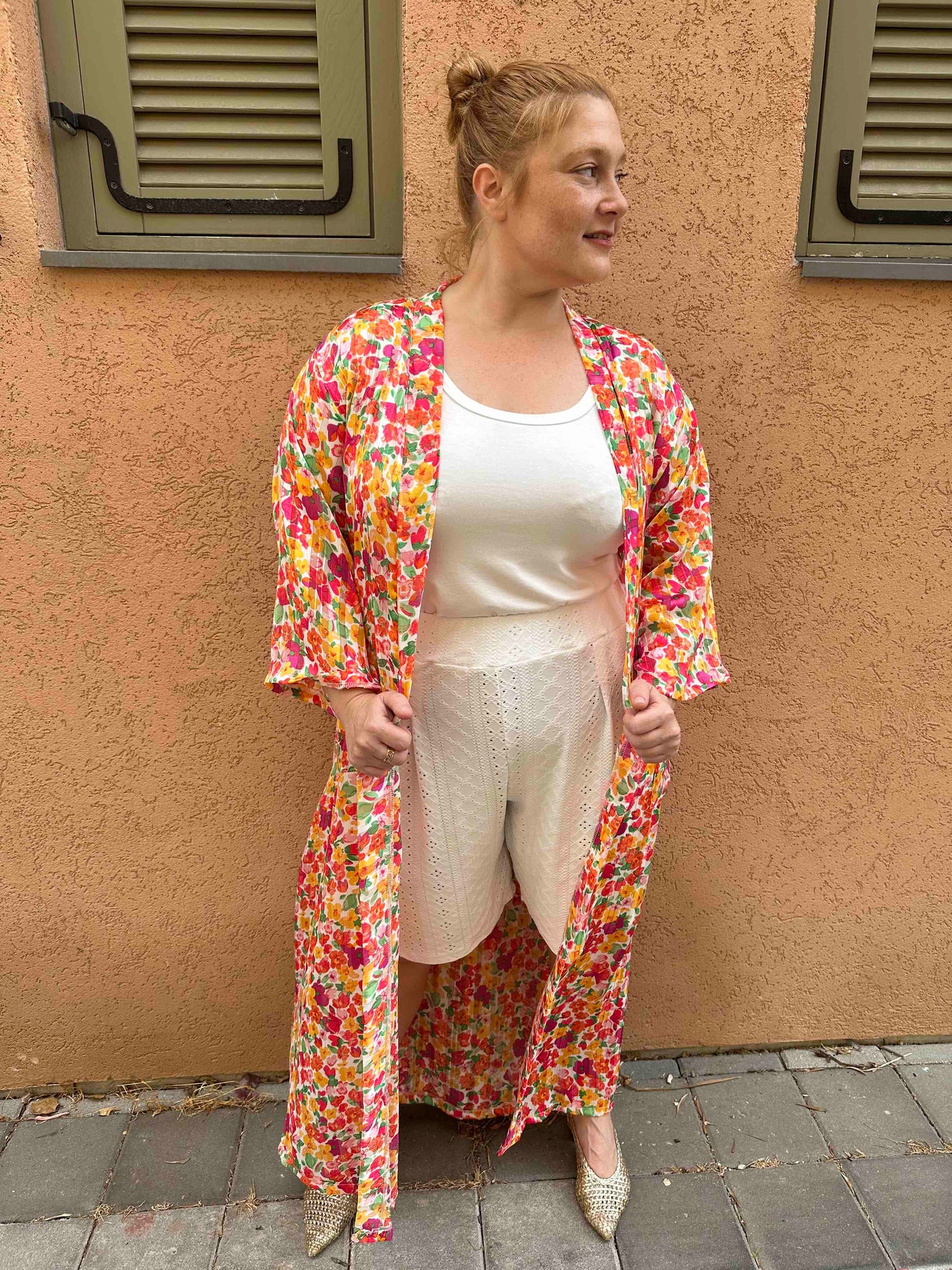 קימונו אבו אלי - פרחוני ורוד