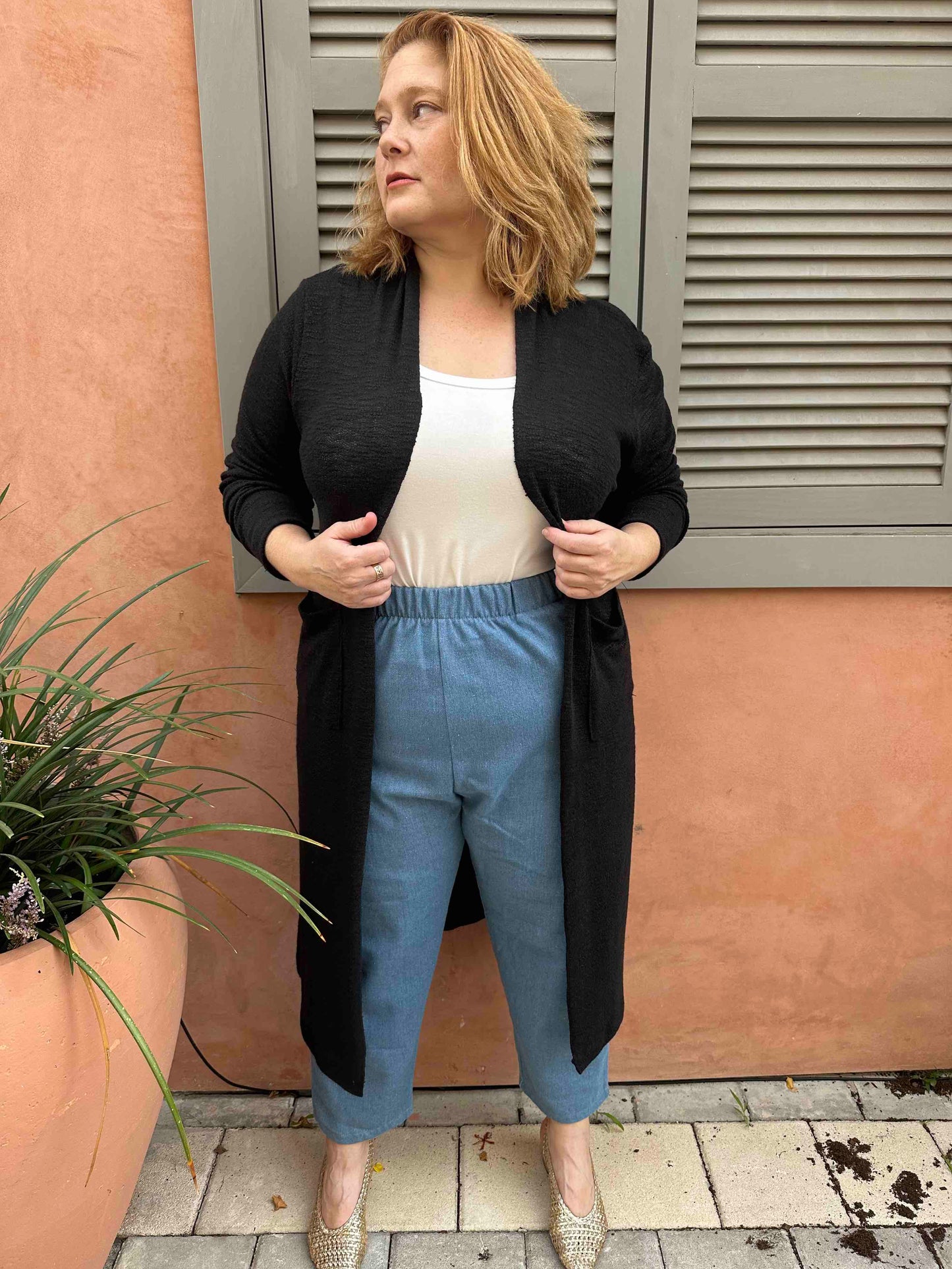 עליונית קימונו שמיכי -שחור סריג