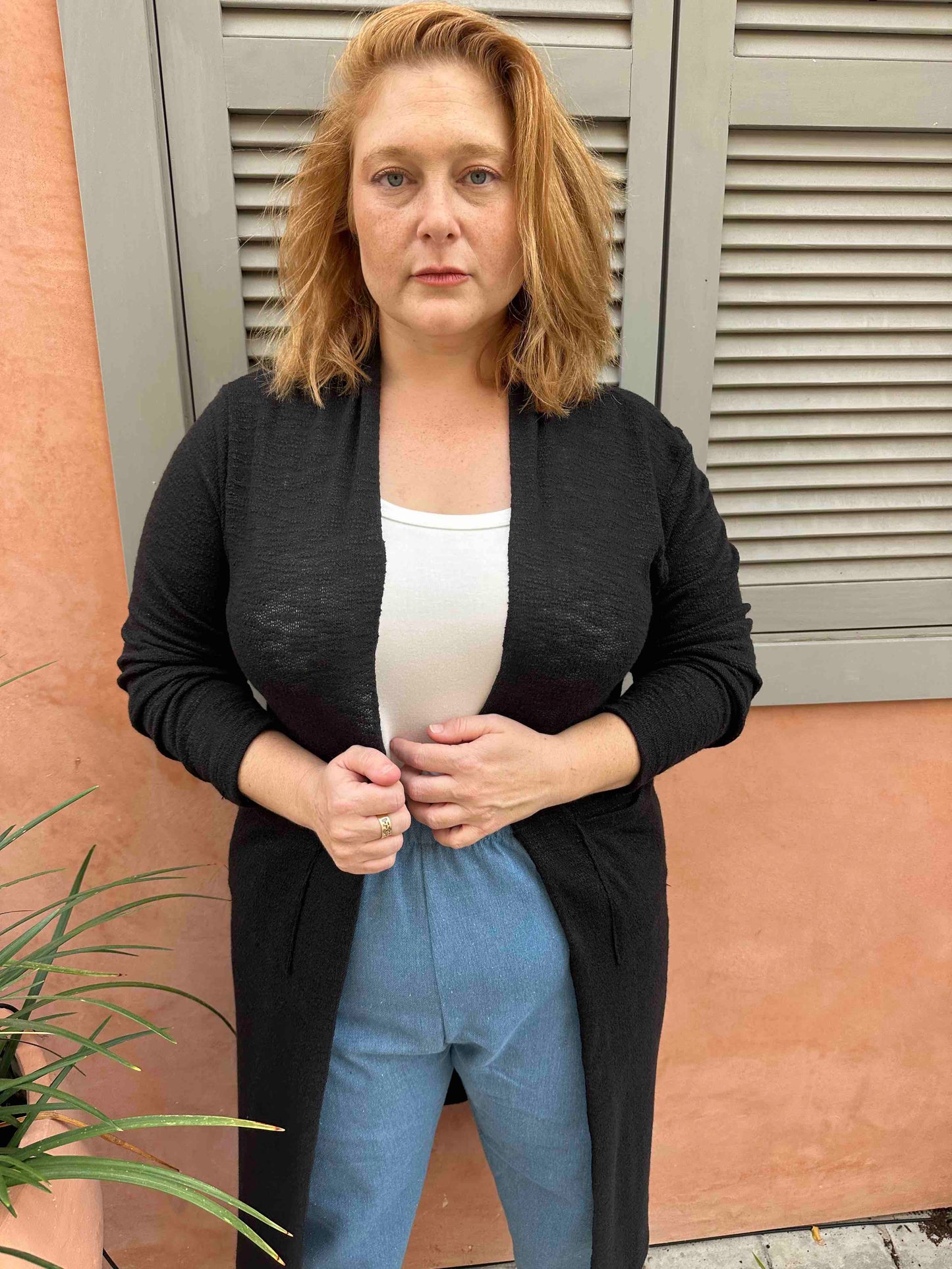 עליונית קימונו שמיכי -שחור סריג