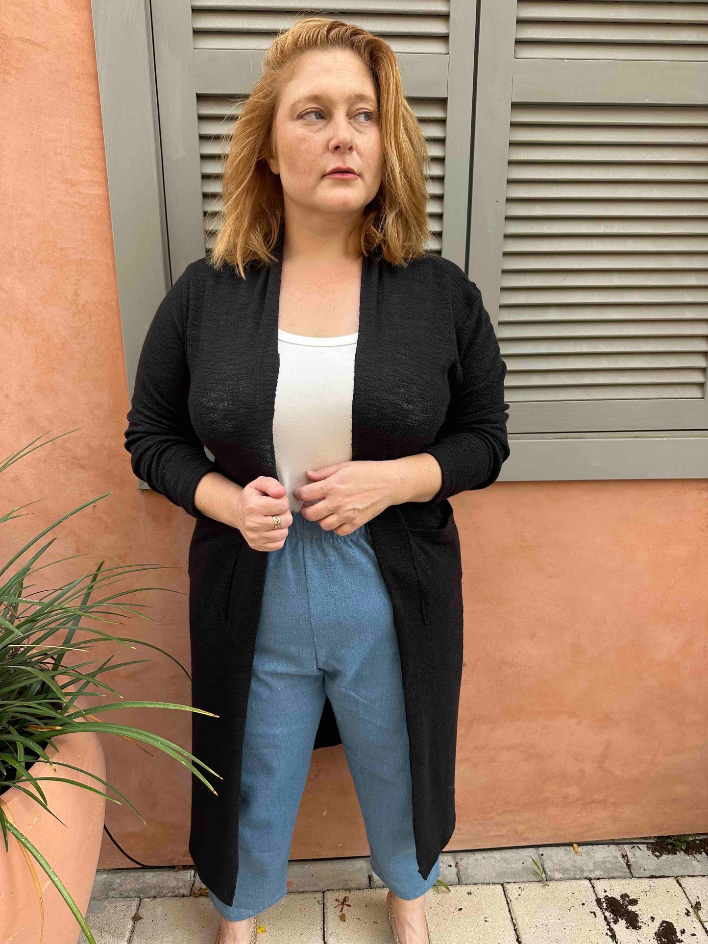 עליונית קימונו שמיכי -שחור סריג