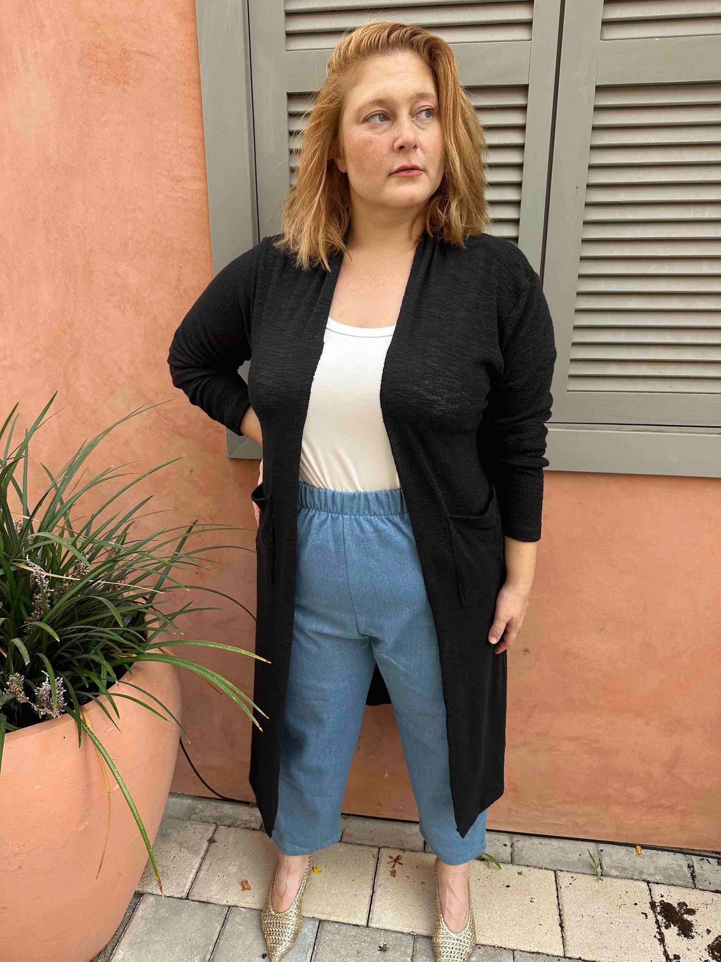 עליונית קימונו שמיכי -שחור סריג