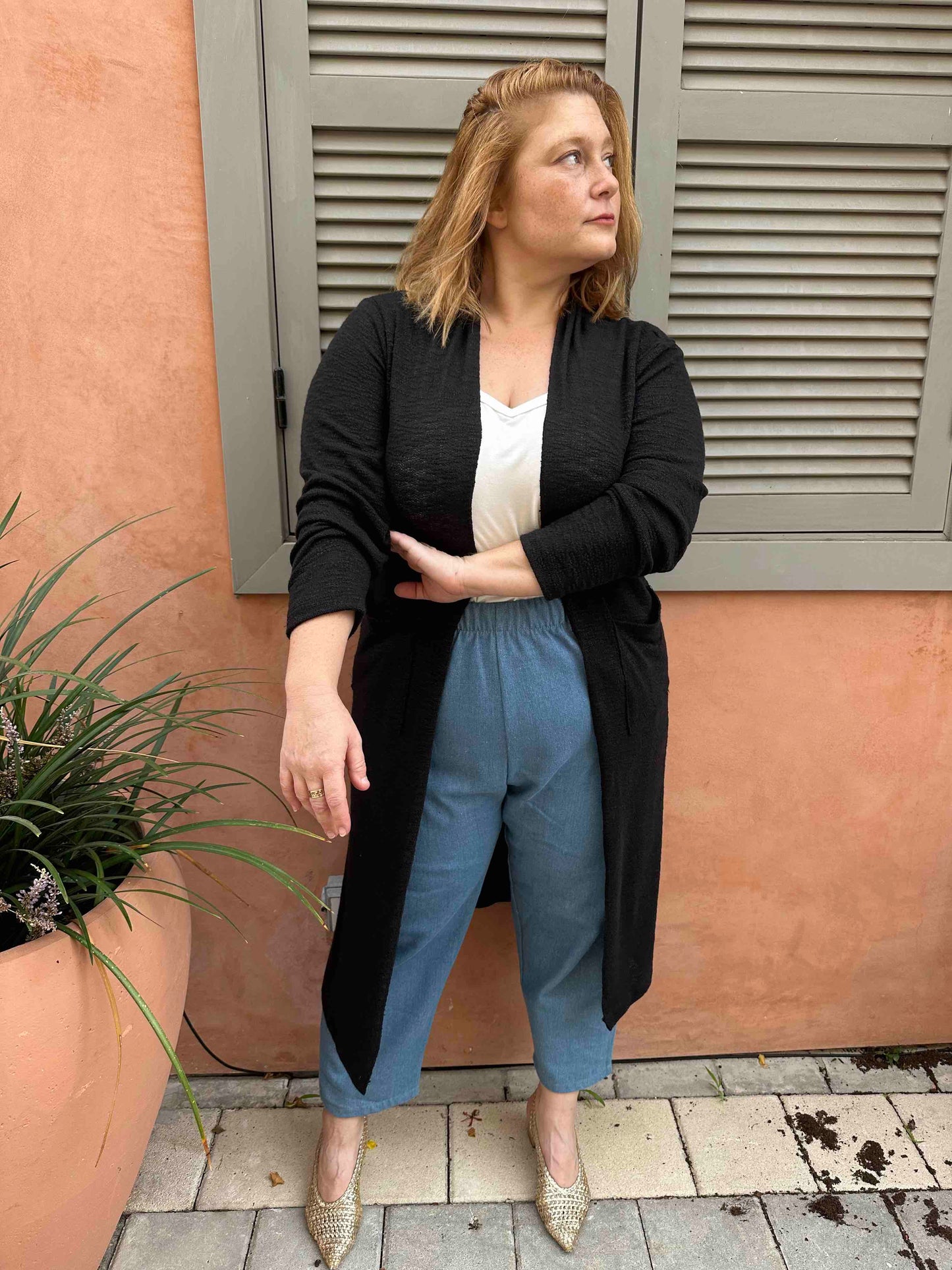 עליונית קימונו שמיכי -שחור סריג