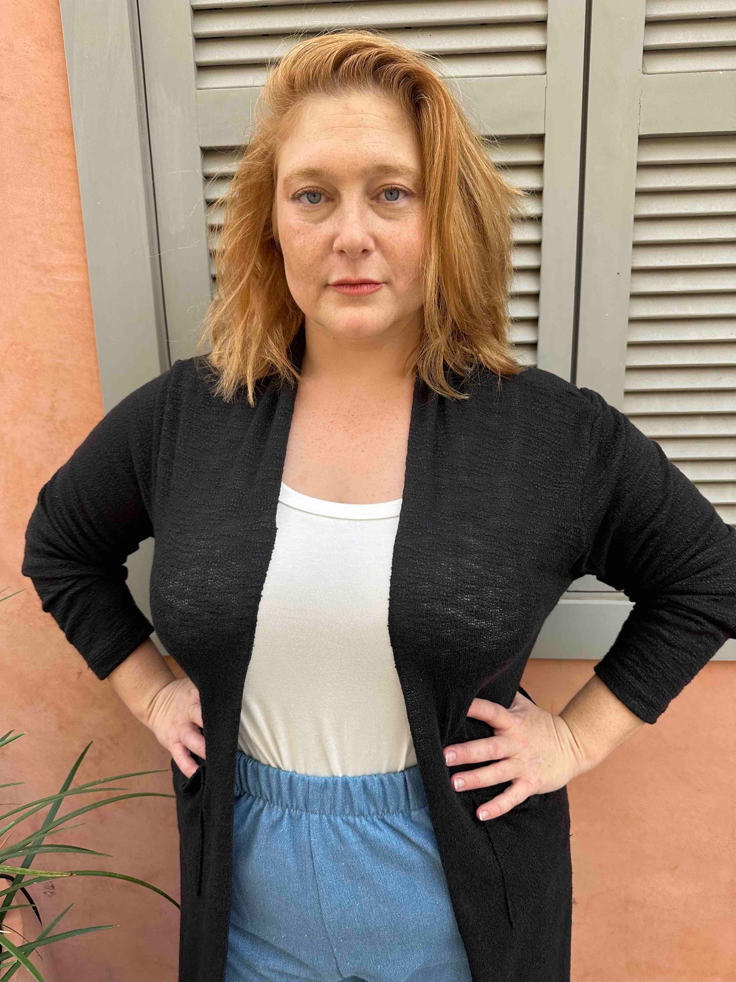 עליונית קימונו שמיכי -שחור סריג