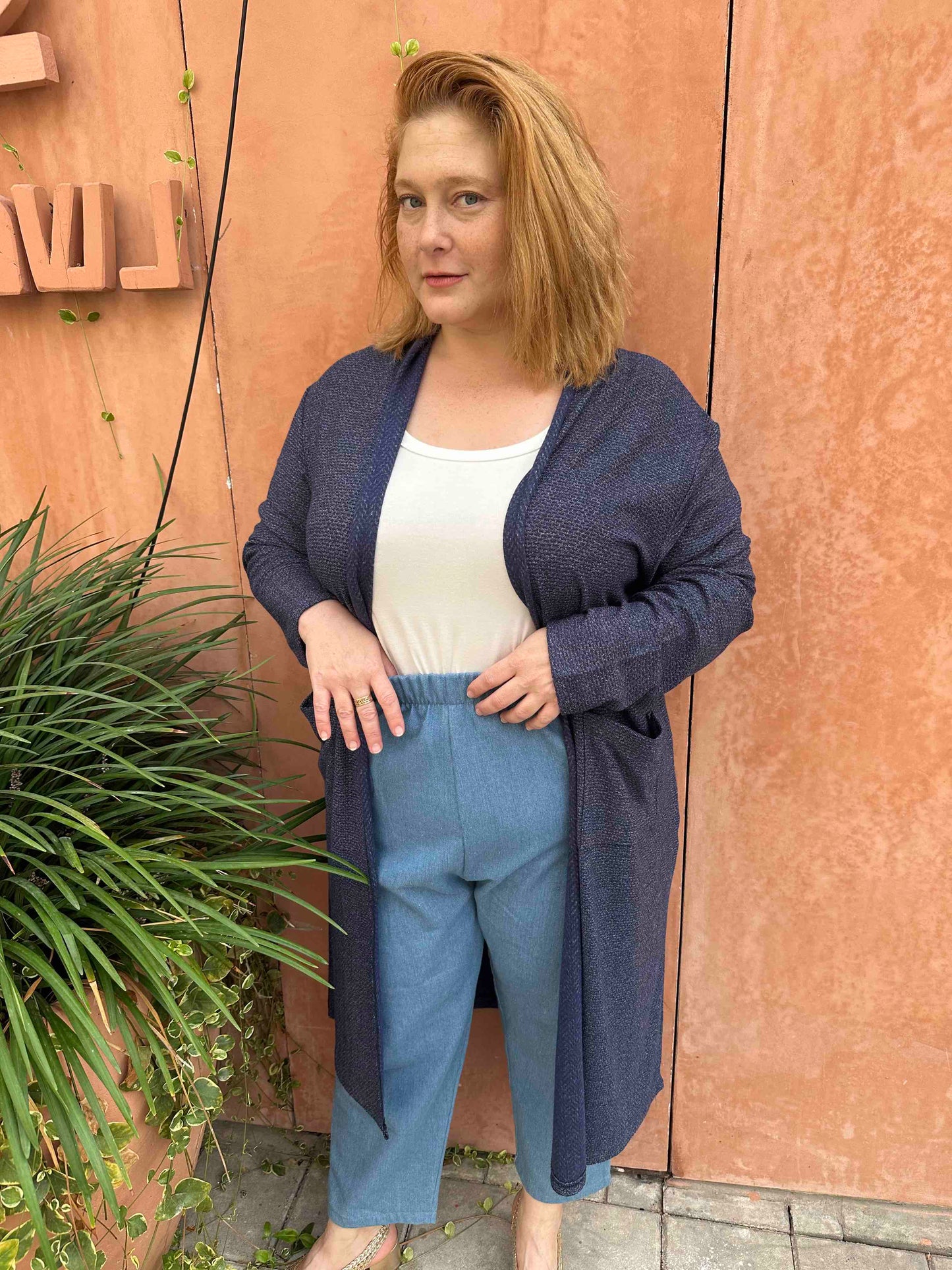 עליונית קימונו שמיכי -כחול סריג