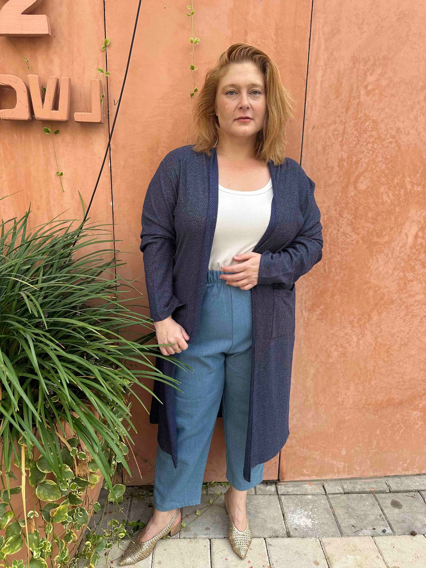 עליונית קימונו שמיכי -כחול סריג