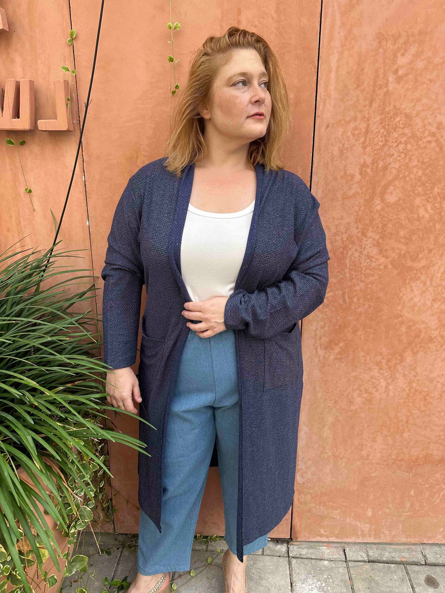 עליונית קימונו שמיכי -כחול סריג